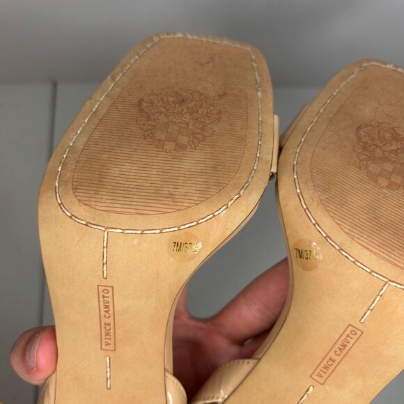 Vince Camuto Penelopy Patent Leather Slingback Tan Platform High Heel Open Toe - Picture 8 of 9